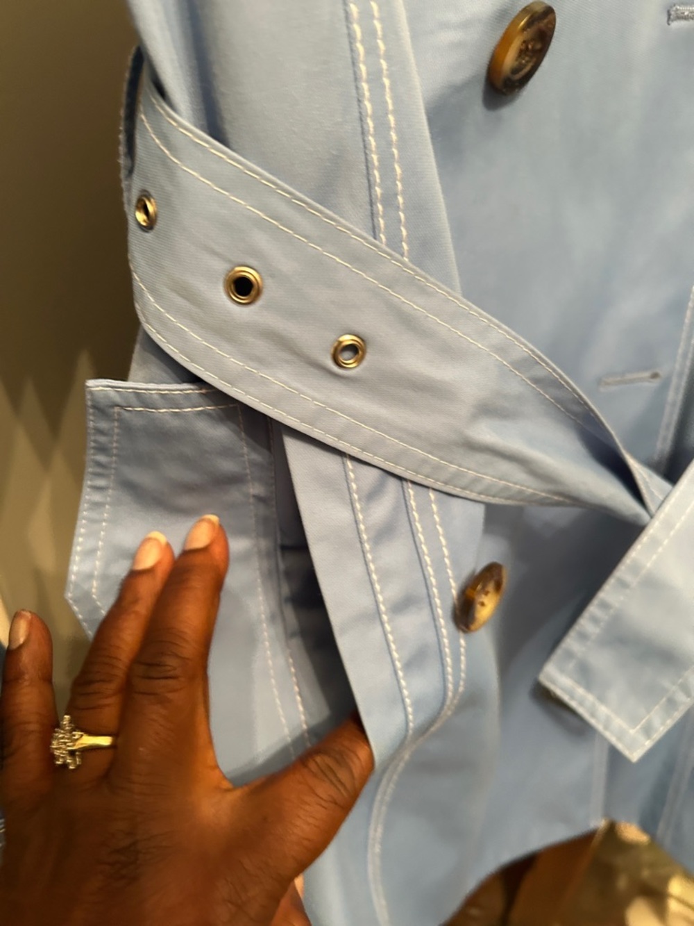 Michael Kors Light Blue Double-Breasted Trench Coat with Belt - Picture 2 of 5